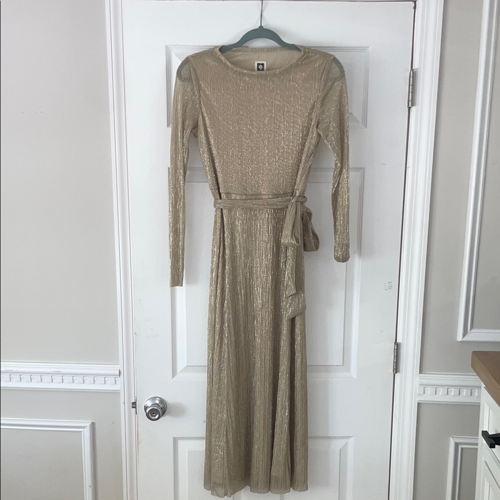 Anne Klein Shimmering Gold Long Sleeve Dress
